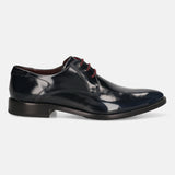 A blue Men's bugatti Derby featuring a pointed toe plain toe, stacked heel. Made from premium genuine leather with a durable leather outsole, this laces design offers both style and comfort.