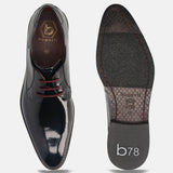 A blue Men's bugatti Derby featuring a pointed toe plain toe, stacked heel. Made from premium genuine leather with a durable leather outsole, this laces design offers both style and comfort.
