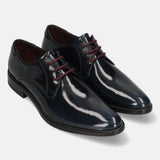 A blue Men's bugatti Derby featuring a pointed toe plain toe, stacked heel. Made from premium genuine leather with a durable leather outsole, this laces design offers both style and comfort.