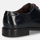 A blue Men's bugatti Derby featuring a pointed toe plain toe, stacked heel. Made from premium genuine leather with a durable leather outsole, this laces design offers both style and comfort.