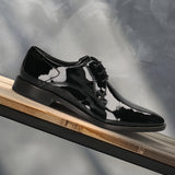 A black Men's bugatti Derby featuring a pointed toe plain toe, stacked heel. Made from premium genuine leather with a durable leather outsole, this laces design offers both style and comfort.