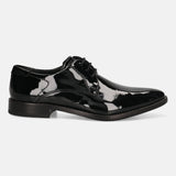 A black Men's bugatti Derby featuring a pointed toe plain toe, stacked heel. Made from premium genuine leather with a durable leather outsole, this laces design offers both style and comfort.