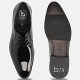 A black Men's bugatti Derby featuring a pointed toe plain toe, stacked heel. Made from premium genuine leather with a durable leather outsole, this laces design offers both style and comfort.