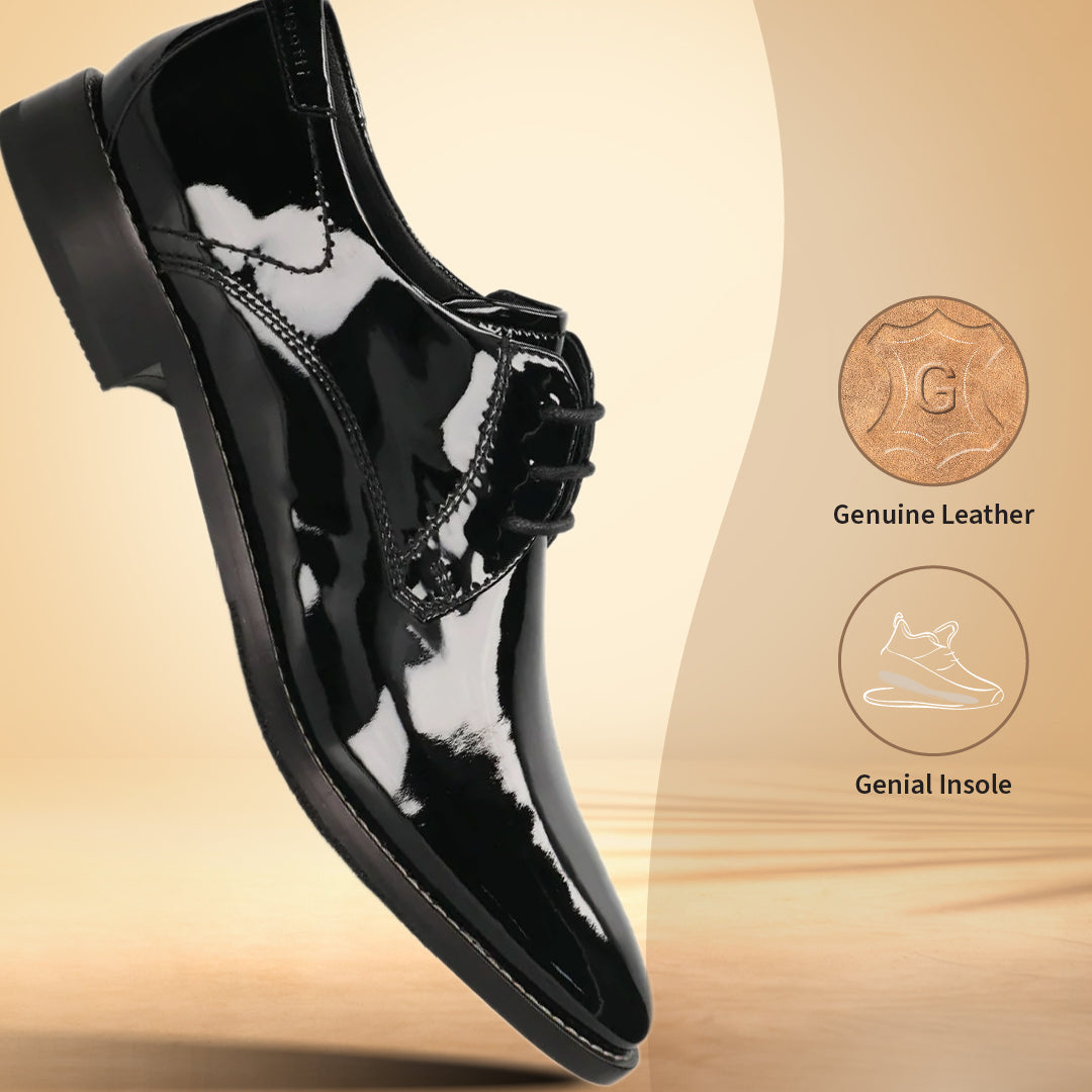 A black Men's bugatti Derby featuring a pointed toe plain toe, stacked heel. Made from premium genuine leather with a durable leather outsole, this laces design offers both style and comfort.