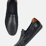 Men's Bugatti casual blue leather shoes with a square toe and apron toe , a tpr outsole.