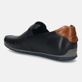 Men's Bugatti casual blue leather shoes with a square toe and apron toe , a tpr outsole.