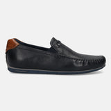 Men's Bugatti casual blue leather shoes with a square toe and apron toe , a tpr outsole.