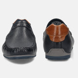 Men's Bugatti casual blue leather shoes with a square toe and apron toe , a tpr outsole.