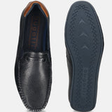 Men's Bugatti casual blue leather shoes with a square toe and apron toe , a tpr outsole.