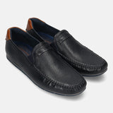 Men's Bugatti casual blue leather shoes with a square toe and apron toe , a tpr outsole.