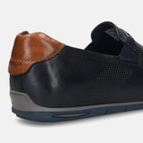 Men's Bugatti casual blue leather shoes with a square toe and apron toe , a tpr outsole.