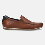 Men's Bugatti casual cognac leather shoes with a square toe and apron toe , a tpr outsole.