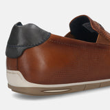 Men's Bugatti casual cognac leather shoes with a square toe and apron toe , a tpr outsole.