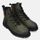 A green Men's bugatti Casual Boots featuring a round toe plain toe, stacked heel. Made from synthetic with a durable tpr outsole, this zipper design offers both style and comfort.