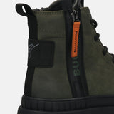 A green Men's bugatti Casual Boots featuring a round toe plain toe, stacked heel. Made from synthetic with a durable tpr outsole, this zipper design offers both style and comfort.