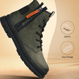 A green Men's bugatti Casual Boots featuring a round toe plain toe, stacked heel. Made from synthetic with a durable tpr outsole, this zipper design offers both style and comfort.