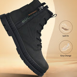 A black Men's bugatti Casual Boots featuring a round toe plain toe, stacked heel. Made from synthetic with a durable tpr outsole, this zipper design offers both style and comfort.