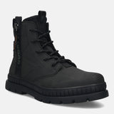 A black Men's bugatti Casual Boots featuring a round toe plain toe, stacked heel. Made from synthetic with a durable tpr outsole, this zipper design offers both style and comfort.
