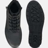 A black Men's bugatti Casual Boots featuring a round toe plain toe, stacked heel. Made from synthetic with a durable tpr outsole, this zipper design offers both style and comfort.