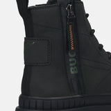 A black Men's bugatti Casual Boots featuring a round toe plain toe, stacked heel. Made from synthetic with a durable tpr outsole, this zipper design offers both style and comfort.