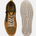 Men's Bugatti lifestyle yellow leather shoes with a round toe , a eva outsole , and laces fastening.