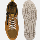 Men's Bugatti lifestyle yellow leather shoes with a round toe , a eva outsole , and laces fastening.