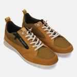Men's Bugatti lifestyle yellow leather shoes with a round toe , a eva outsole , and laces fastening.