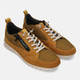 Men's Bugatti lifestyle yellow leather shoes with a round toe , a eva outsole , and laces fastening.
