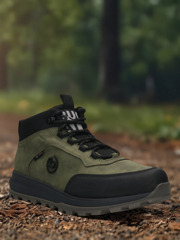 A green Men's bugatti Outdoor Sneakers featuring a round toe plain toe, zero heels heel. Made from synthetic with a durable tpr outsole, this laces design offers both style and comfort.
