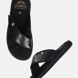 bugatti Derek black  Premium Leather Comfort Cross Strap Sandals