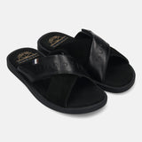 bugatti Derek black  Premium Leather Comfort Cross Strap Sandals