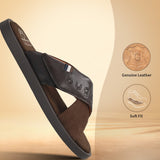 Men's Bugatti cross strap brown leather shoes with a round toe , a tpr outsole.