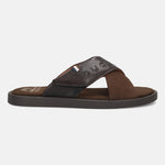 Men's Bugatti cross strap brown leather shoes with a round toe , a tpr outsole.