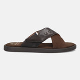 Men's Bugatti cross strap brown leather shoes with a round toe , a tpr outsole.