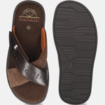 Men's Bugatti cross strap brown leather shoes with a round toe , a tpr outsole.