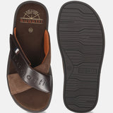 Men's Bugatti cross strap brown leather shoes with a round toe , a tpr outsole.