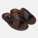 Men's Bugatti cross strap brown leather shoes with a round toe , a tpr outsole.