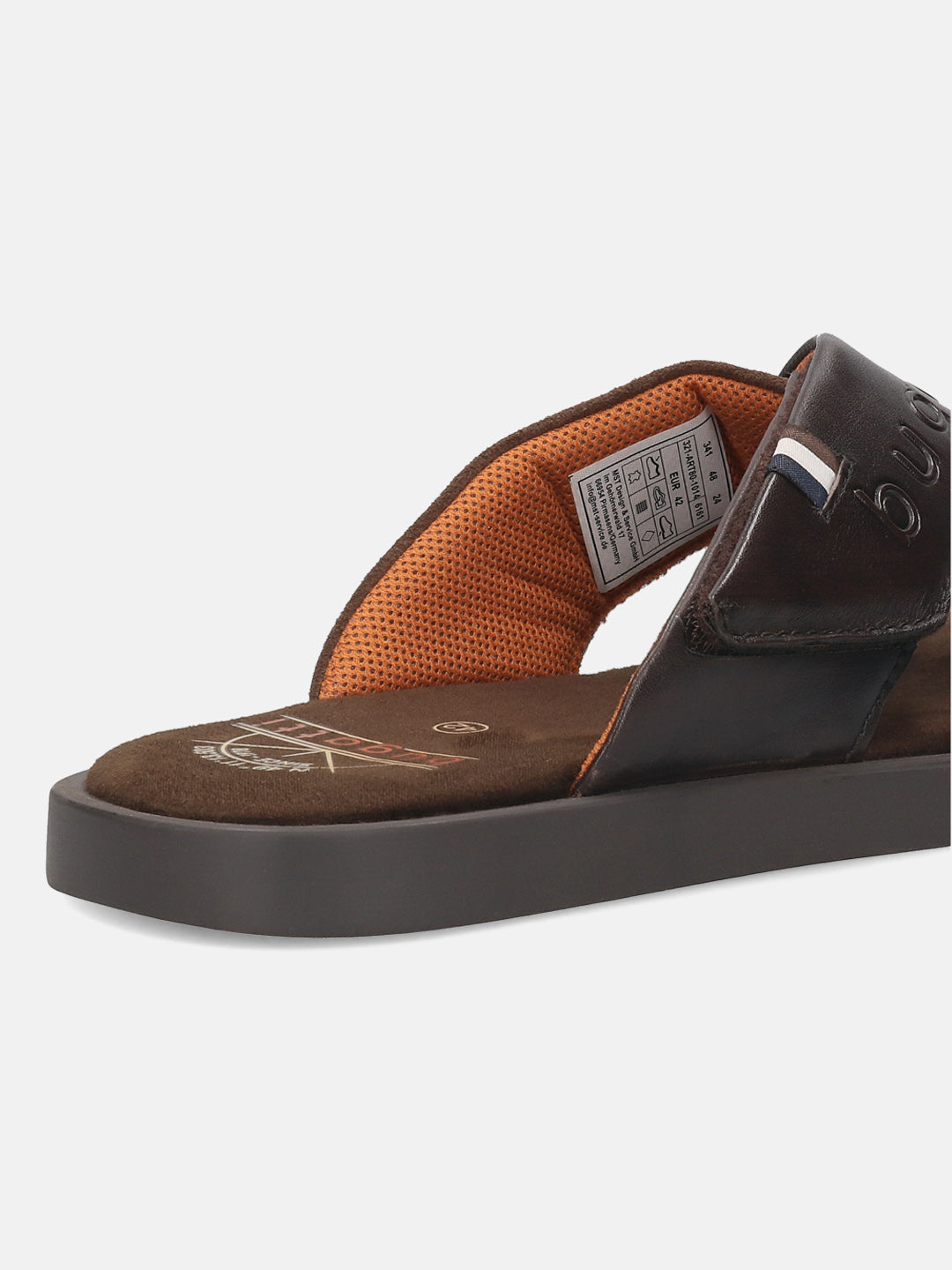 Men's Bugatti cross strap brown leather shoes with a round toe , a tpr outsole.