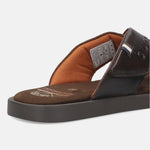Men's Bugatti cross strap brown leather shoes with a round toe , a tpr outsole.