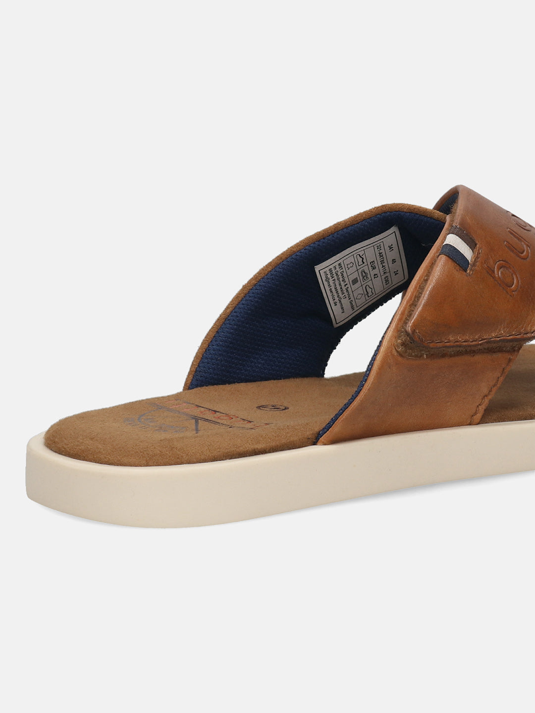 Men's Bugatti cross strap cognac leather shoes with a round toe , a tpr outsole.
