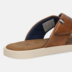 Men's Bugatti cross strap cognac leather shoes with a round toe , a tpr outsole.