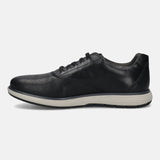 Men's Bugatti lifestyle black leather shoes with a round toe , a eva outsole , and laces fastening.
