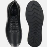 Men's Bugatti lifestyle black leather shoes with a round toe , a eva outsole , and laces fastening.