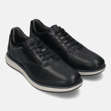 Men's Bugatti lifestyle black leather shoes with a round toe , a eva outsole , and laces fastening.