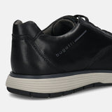 Men's Bugatti lifestyle black leather shoes with a round toe , a eva outsole , and laces fastening.