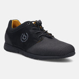 A black Men's bugatti Sneakers featuring a round plain toe, zero heels heel. Made from textile with a durable eva outsole, this laces design offers both style and comfort.