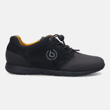 A black Men's bugatti Sneakers featuring a round plain toe, zero heels heel. Made from textile with a durable eva outsole, this laces design offers both style and comfort.