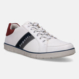 A white Men's bugatti Sneakers featuring a round plain toe, zero heels heel. Made from synthetic with a durable tpr outsole, this laces design offers both style and comfort.