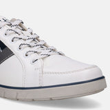 A white Men's bugatti Sneakers featuring a round plain toe, zero heels heel. Made from synthetic with a durable tpr outsole, this laces design offers both style and comfort.