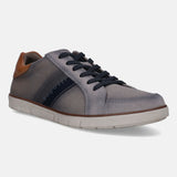 A grey Men's bugatti Sneakers featuring a round plain toe, zero heels heel. Made from textile with a durable tpr outsole, this laces design offers both style and comfort.